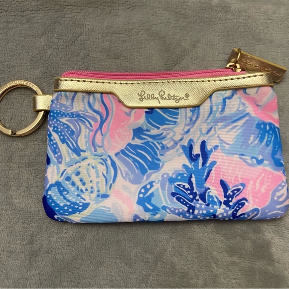 Lilly Pulitzer card and ID key ring holder zipper pouch pink blue 4506 - Picture 3 of 8